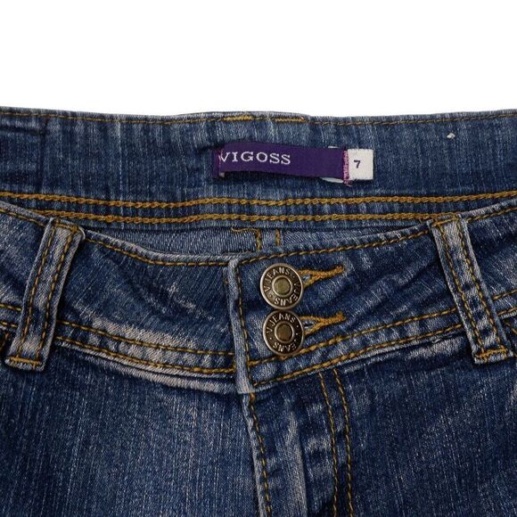 Vigoss Capri Jeans Juniors 7 Low Rise Distressed Cuffed Blue Denim Stretch 32x19 - Picture 7 of 12